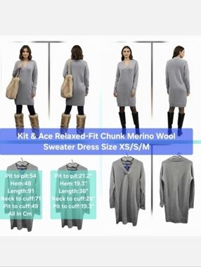 Kit & Ace Relaxed-Fit Chunky Merino Wool Sweater Dress Size XS/S/M